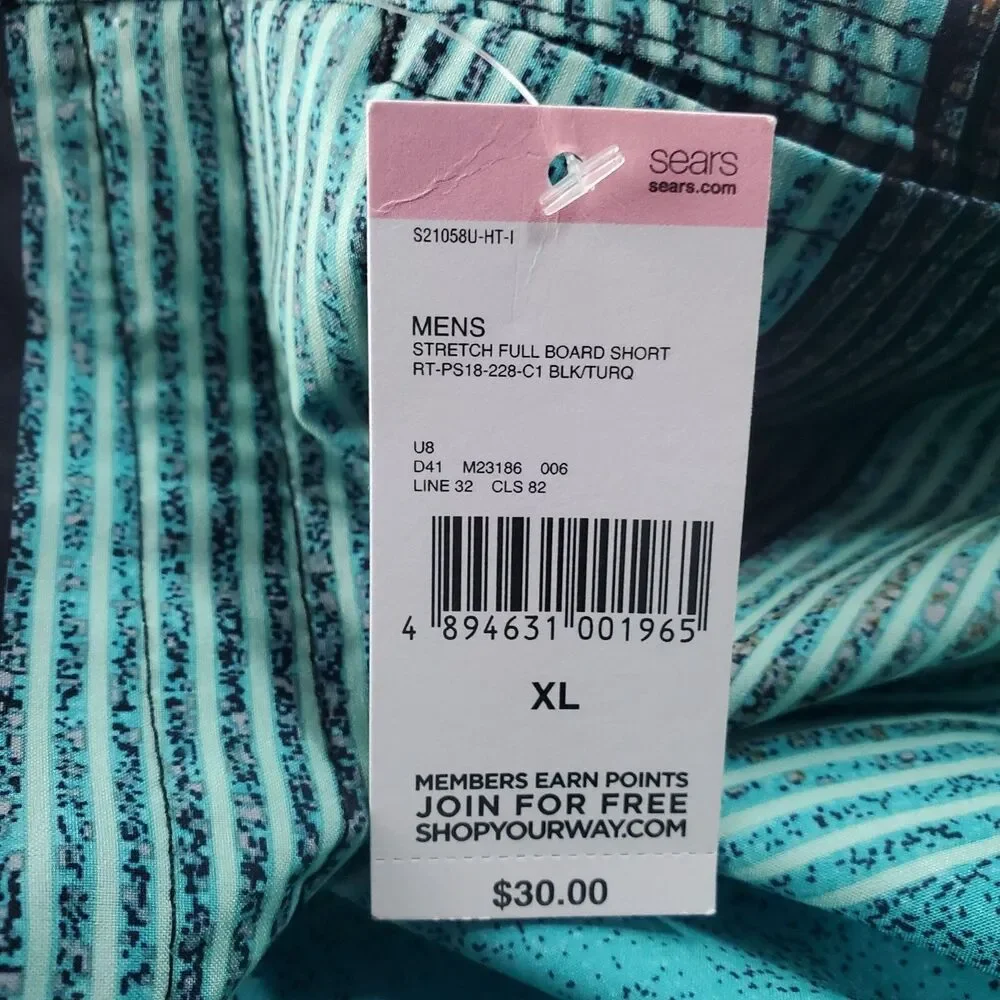 Amplify Board Shorts Mens XL Black Teal Striped Lightweight Stretch Casual New